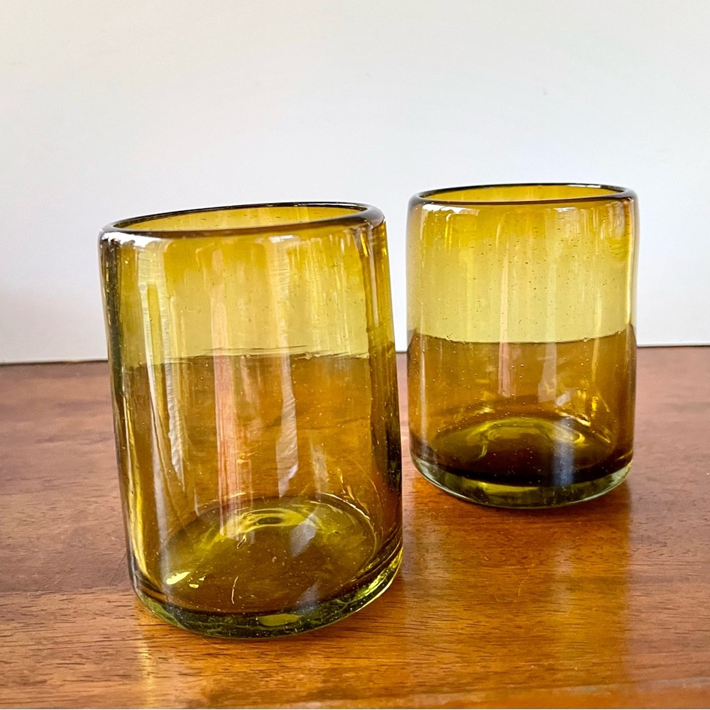 Pair of Handblown Amber Glass Tumblers